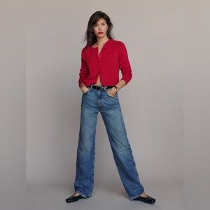 Clara Cashmere Crew Cardigan in Cherry Size Large